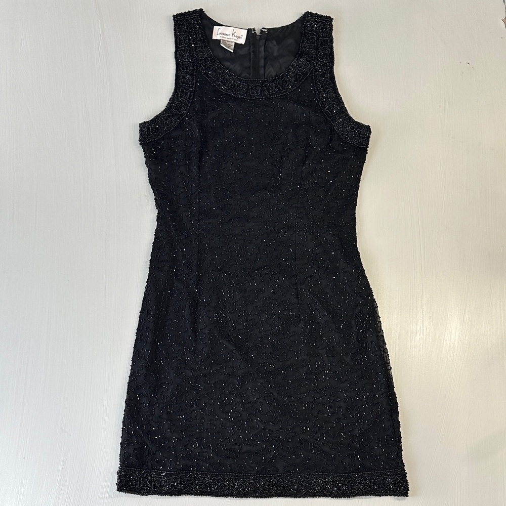 Vintage Laurence Kazar Black Silk Beaded Sleeveless Cocktail Evening Dress